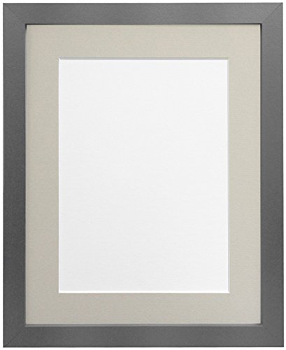 "FRAMES BY POST 25mm wide H7 Rustic Oak Picture Photo Frame with Light Grey Mount A4 for Pic Size 9""x6"""