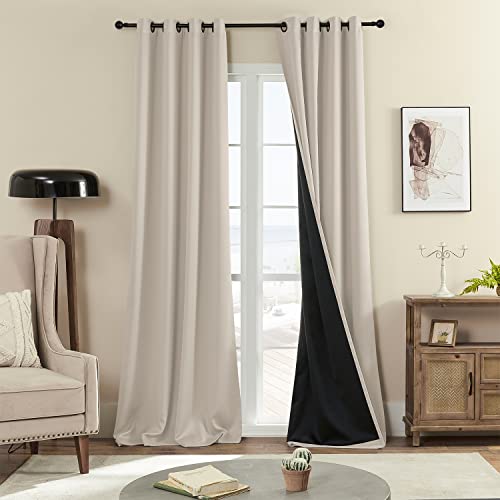 Rutterllow 100% Blackout Curtains, 96 inches 2 Panel Sets, Heat and Full Light Blocking Drapes with Grommets for Bedroom, Thermal Insulated Window Treatment Drapes for Living Room (Beige,52x96inch)