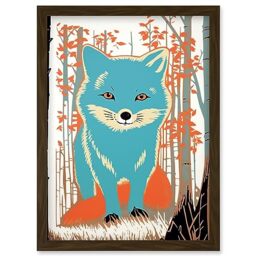 Artery8 Cute Blue Fox Forest Glade Landscape Bright Woodland Baby Animal Kids Bedroom Artwork Framed Wall Art Print A4