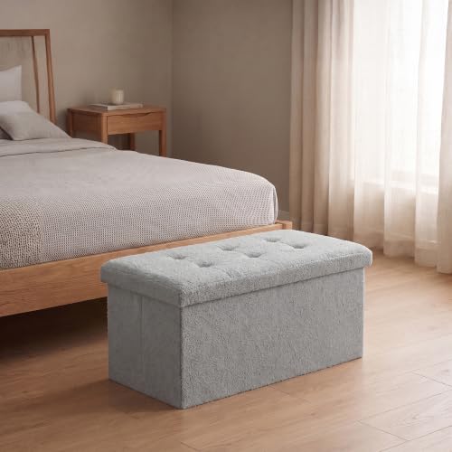 GC GAVENO CAVAILIA Boucle Ottoman Storage Box Large With Lids - Comfortable Fabric Foldable Storage Bench Blanket Box - Storage Footstool For Living Room, Hallway, Bedroom, 76x38x38cm