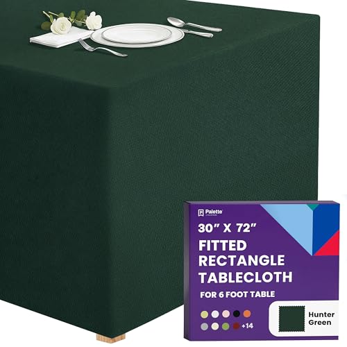 Gee Di Moda Fitted Tablecloth - 72 x 30 Inch Hunter Green Fitted Tablecloth for 6 Foot Rectangle Table - Heavy Duty Washable Fabric - For Buffet Table, Holiday Party, Dinner, Wedding & Trade Show