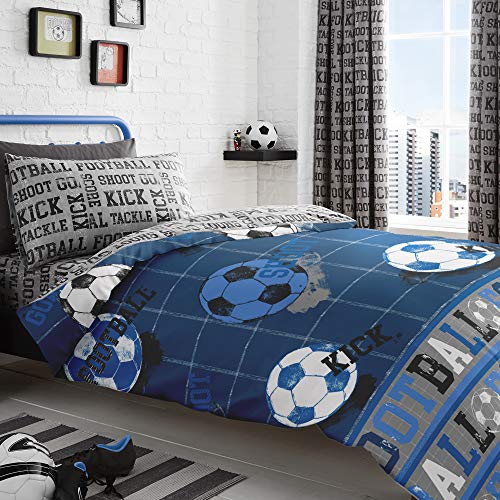 Bedlam Football Print Reversible Duvet Cover Set, Blue, Double