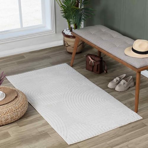 Livabliss Reyko Houston Indoor Outdoor Runner 80x150 cm – Modern Boho Geometric Pattern for Hallway, Bedroom & Living Space, Scandinavian Style, White
