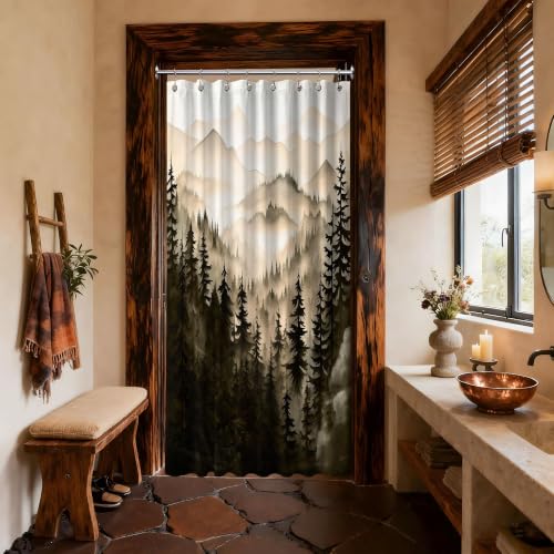 QGHOT Dark Brown Forest Shower Curtain Nature Bronze Chocolate Brown Shower Curtains for Mens Bathroom, Waterproof Polyester Fabric with Hooks, 48''W x 72''L