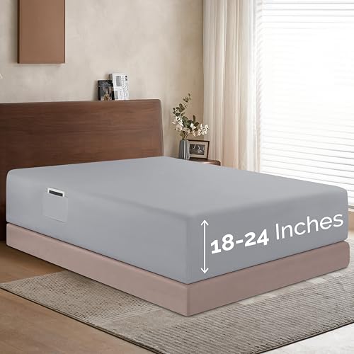 Elegant Comfort 1500 Premium Hotel Quality 18-24 Inches Deep - Extra Deep Pocket Single Fitted Sheet for High Mattress, Luxury and Softest, Smart Pocket - Wrinkle Free, Twin/Twin XL, Silver
