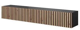 SELSEY Telire Wall-Mounted Wooden TV Cabinet 175 x 31 x 30 cm, Artisan Oak Fronts/Black Body, Fits up to 75'' TV, MDF/Laminated Board, Spacious Compartments, Ideal for Living Room, Modern/Boho Style