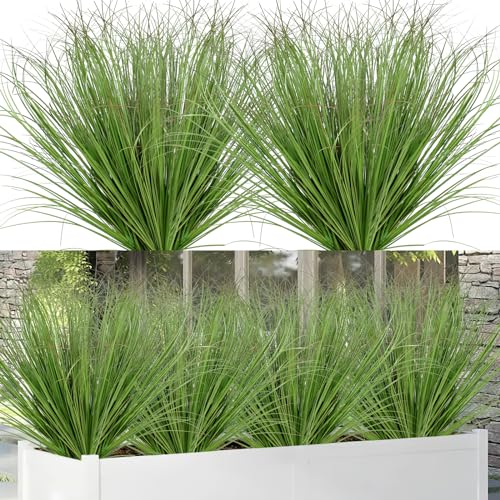 Betylifoy Artificial Grass Plants Outdoor 28 Bundles Fake Wheat Grass UV Resistant Faux Shrubs Bushes Plant Green Onion Grass Artificial Greenery Tall Stems for Indoor Outdoor Office Home Decor