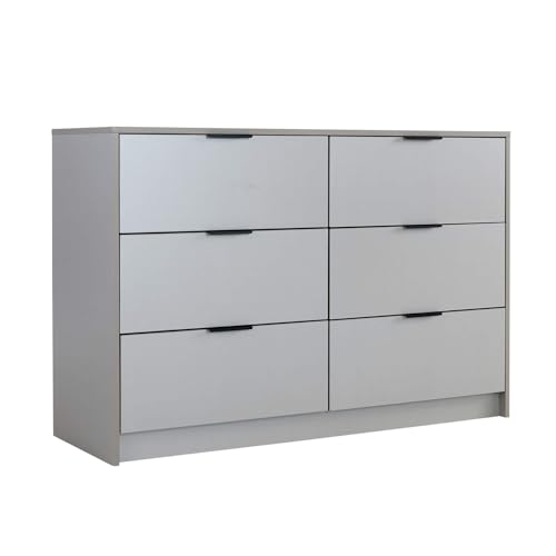 Home Source Bedroom Chest of Drawers Clothing Storage Cabinet, 6 Drawers, Grey