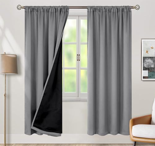 BGment 100% Blackout Curtains for Bedroom 84 Inch Length 2 Panels, Thermal Insulated Room Darkening Curtains Rod Pocket Soundproof Bedroom Living Room Window Curtains, Dove Grey, Each 52 Inch Wide