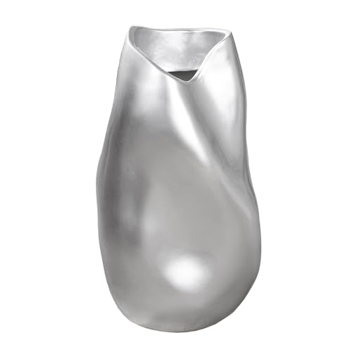 GILDE Jolie Vase Resin Silver Metallic Look Organic Shape Height 50.5 cm x Width 27 cm