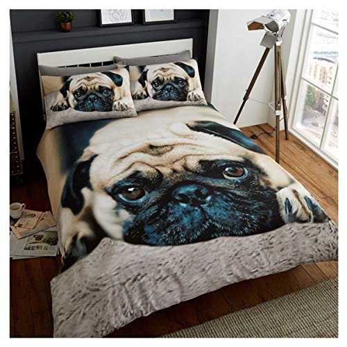 Gaveno Cavailia WILDLIFE 3D SWEET PUG Bed Set with Duvet Cover and Pillow Case, Polyester-Cotton, Multi, King 11129745