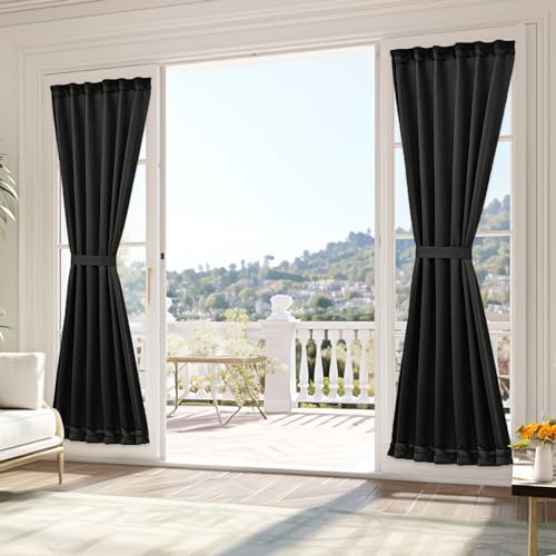 Vatge Privacy Sidelight Curtains for Front Door - Side Door Window Curtains for Glass Doors, 1 Panel, W25 x L80, Black