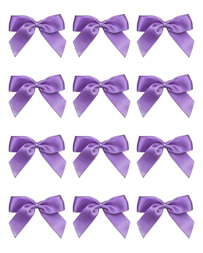 Italian Options Small Satin Ribbon Bows, Self Adhesive Bow Decorations for Crafts, Gift Wrap, Hampers, Hair Bows, Wedding Stationery, Floristry, Christmas, Cakes, Crafting, Lilac, 12 Pack, 5 cm