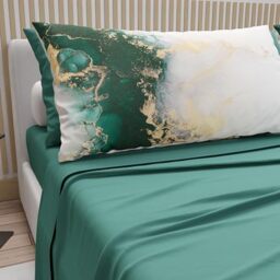 PETTI Artigiani Italiani - Cotton Sheets with Pillowcases in Digital Print, Double Bedsheets, Double Bed Set, Teal, 100% Made in Italy