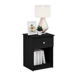 Furinno TIDUR Night Stand, Nightstand with Drawer, Bedside Table, End Table, Side Table with Storage Shelf, Knob Handle Drawer, for Bedroom, Living Room, Black Oak