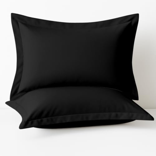 Cotton Metrics Linen 2 Pack Pillow Shams Queen Size 20x30 ??? 600 Thread Count 100% Organic Cotton Black Pillow Covers with 2 Inch Flange, Soft & Smooth Premium Hotel-Quality Pillowcases Set of 2