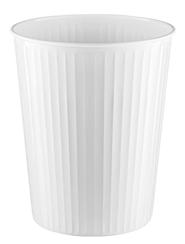 Monarch Abode White Handcrafted Ridge Embossed Metal Wastebasket for Home Office, Decorative Waste Basket, Modern Bathroom Garbage Can, Durable & Decorative Trash Bin, White Trash Can