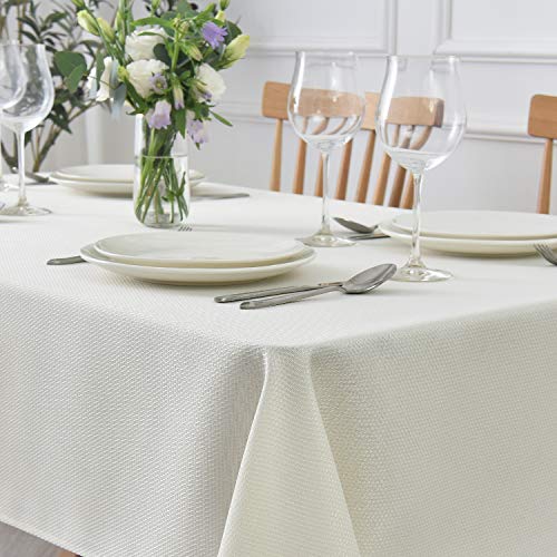 maxmill Jacquard Square Tablecloth Stain Resistant Waterproof Wrinkle Resistant Washable Soft Table Cloth, Decorative Fabric Table Cover for Dining Room, Indoor and Outdoor Use, 52 x 52 Inch, Ivory