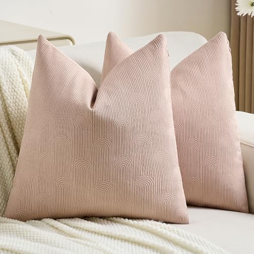FUTEI Pack of 2 Chenille Decorative Throw Pillow Covers 20x20 Inch,Soft Cozy Striped Geometric Patterns Cushion Case,Modern Home Decor for Couch Bed Living Room,Pink