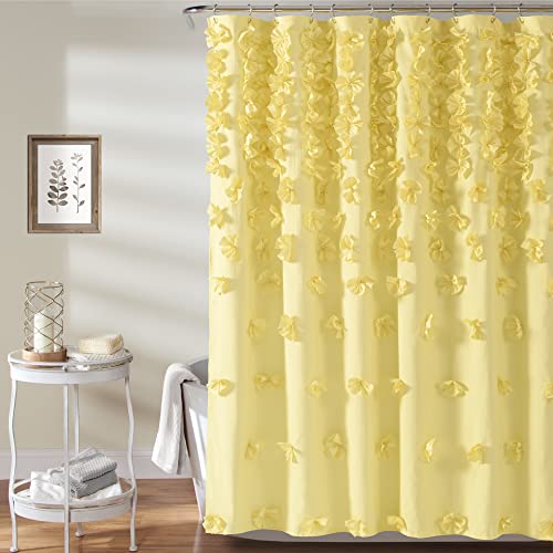 "Lush Decor Riley Shower Curtain, 72"" W x 72"" L, Yellow - Luxury Shower Curtain With Bows - Charming Texture - Beautiful & Elegant Girly Bathroom Accessory - Romantic, Vintage Glam Bathroom Decor"