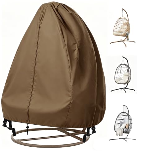 "【Upgraded】Patio Egg Chair Covers with Zipper, Wicker Egg Swing Chair Covers, Waterproof Heavy Duty Weather Resisatnt Outdoor Chair Cover, Windproof Hanging Chair Cover, 75"" x 45"", Khaki, 1 Pack"