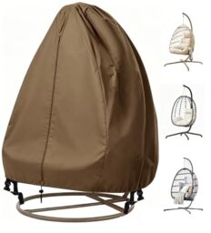 "【Upgraded】Patio Egg Chair Covers with Zipper, Wicker Egg Swing Chair Covers, Waterproof Heavy Duty Weather Resisatnt Outdoor Chair Cover, Windproof Hanging Chair Cover, 75"" x 45"", Khaki, 1 Pack"