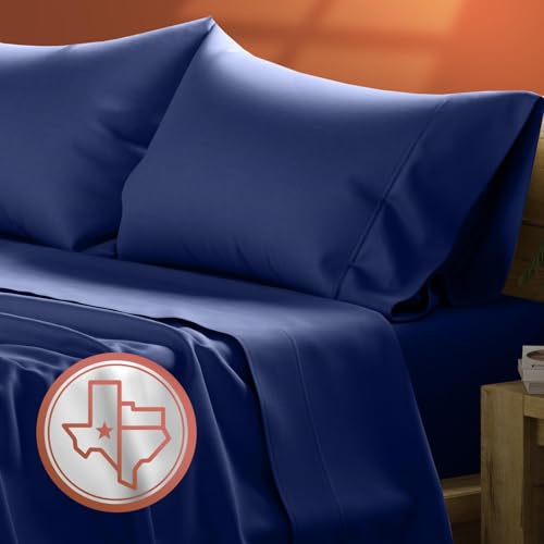Pure Egyptian Cotton Navy Blue Sheets Full (Full Size Bed Set, 600 Thread Count) Navy Blue Full Size Sheets Set (4 Piece) ??? Full Size Sheets Set - Sateen Weave Sheets - 18??? Bed Sheets Cotton Full Size