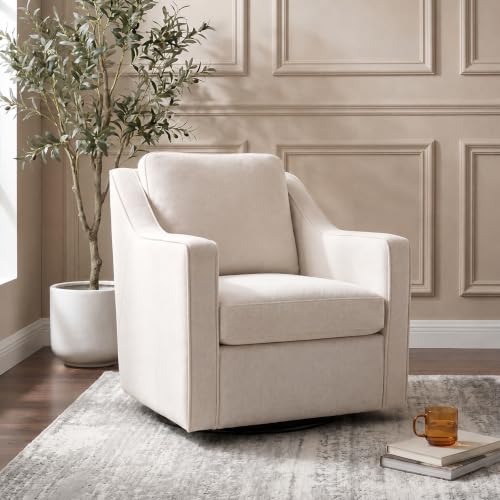 Swivel Armchair for Living Room, 360° Rotating Living Room Chair, Linen Fabric Accent Chair with Removable Seat Cushion & Pillow, High Density Foam Upholstered Lounge Chair for Bedroom, Leisure Area