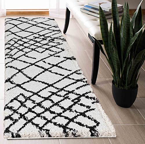 "Serdim Rugs Morrocan Berber Living Room Abstract Design Runner Shaggy Area Rugs, Stone, 60x220cm (2"" x7'3)"