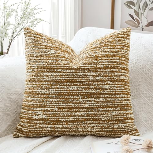 Artscope Throw Pillow Cover 22x22 Super Thick Body Pillow Cover Decorative Boucle Textured Morden Neutral Accent Italian Style Pillowcase for Bedroom Living Room Couch Sofa Home D??cor-Mustard Yellow