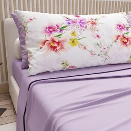 PETTI Artigiani Italiani - Double Bed Linen in Cotton with Pillowcases in Digital Print, for Double Bed, Complete Fitted Sheet Top and Bottom Sheet, Lilac, 100% Made in Italy