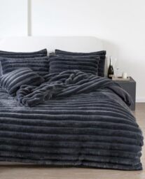 Kampala Hill Chunky Faux Fur Duvet Cover Set - Super King - Dark Charcoal