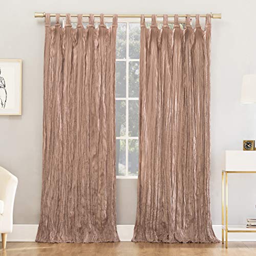 "No. 918 Odelia Distressed Velvet Blackout Tab Top Curtain Panel, 50"" x 95"", Blush Pink"