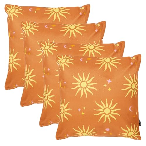 icon Indoor Outdoor Cushions Filled, Summer Collection, Summer Sun, Set of 4, 43cm x 43cm, Water Resistant, Orange Outdoor Cushions for Garden Furniture, Lounge, Garden, Patio