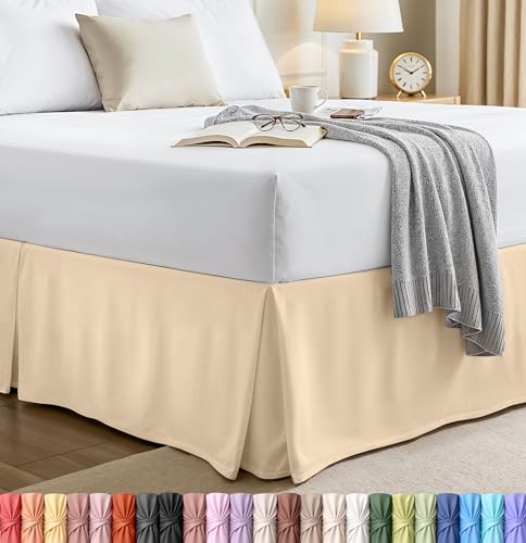 Utopia Bedding Twin Bed Skirt - Soft Quadruple Pleated Ruffle - Easy Fit with 15 Inch Tailored Drop - Hotel Quality, Shrinkage and Fade Resistant (Twin, Beige)