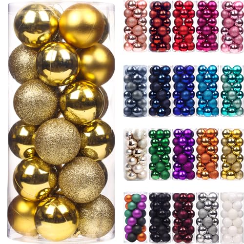 Emopeak 24Pcs Christmas Balls Ornaments for Xmas Tree - 2.5 Inch Shatterproof Christmas Tree Decorations Hanging Ball for Holiday Wedding Party Decoration Gold