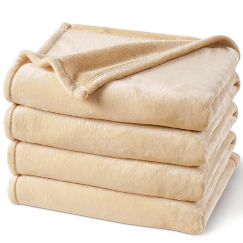 "PHF No Shed No Pilling Fleece Blanket Twin Size -Ultra Soft Lightweight & Cozy Bed Blanket, Plush Anti-Stati Microfiber, Room Home Decor Gifts for Women and Men, 1 Piece, 66"" x 90"", Beige"