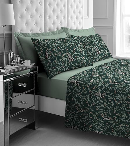 GC GAVENO CAVAILIA King Size Bed Sheet Set - 4Piece Printed Bedding Set (Fitted Sheet, Flat Sheet & 2 Pillow Cases) - Warm Thermal Fluffy Bedding - Soft Polyester Fleece Bedding Sheet Set, Green