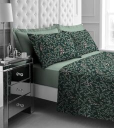 GC GAVENO CAVAILIA King Size Bed Sheet Set - 4Piece Printed Bedding Set (Fitted Sheet, Flat Sheet & 2 Pillow Cases) - Warm Thermal Fluffy Bedding - Soft Polyester Fleece Bedding Sheet Set, Green