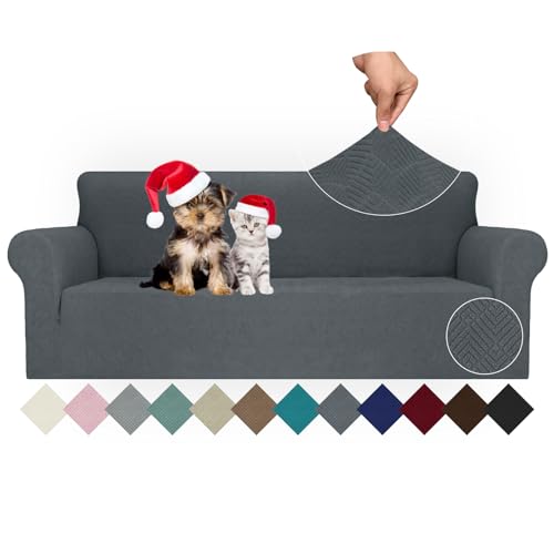JIVINER Stretch Sofa Covers 1 Piece Couch Covers for 3 Cushion Couch Sofa, 3 Seater Sofa Slipcovers Furniture Protector with Elastic Bottom for Kids, Pets (Large, Dark Gray Rhomb)