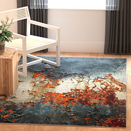 SAFAVIEH Contemporary Rug for Living Room, Dining Room, Bedroom - Glacier Collection, Short Pile, in Blue and Multi, 160 X 229 cm