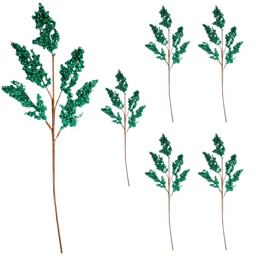 Christmas Tree Small Berry Picks, Glitter Stems, 50cm Dark Green, 6Pcs - Glitter Berry Clusters, Artificial Branches for Wreaths, Garlands, Vases, Table Centrepieces, Festive Floral Arrangements