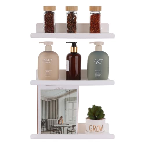 ASelected Wall Shelves, Set of 4 Bathroom Shelves, 30 cm Hanging Shelves, Decorative Wall Shelves for Books and Photos, Home Decoration, White