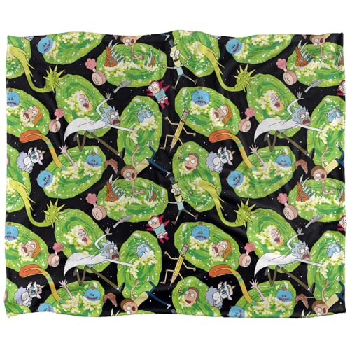 Rick and Morty Portal Mayhem Silky Touch Super Soft Throw Blanket 152 X 127 cm, White
