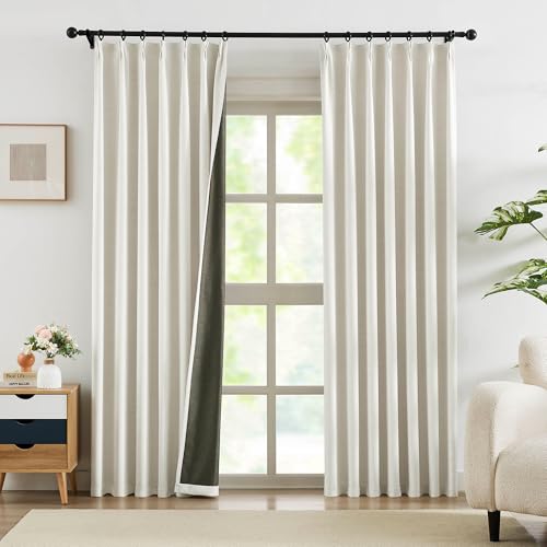 "Treatmentex Natural Beige Pinch Pleated Blackout Curtains for Living Room, 95% Light Blocking Linen Textured Look Pleated Drapes with Hooks and Rings for Bedroom (40"" Wx84 L, 2 Panels, Moon Grey)"