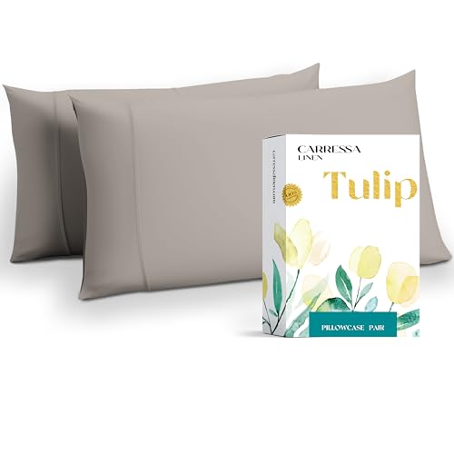 Carressa Linen 100% Egyptian Cotton Standard/Queen Size Pillow Cases Set of 2-800 Thread Count Pillow Cover - Soft, Breathable & Cooling Taupe Pillowcases Set of 2 for Standard/Queen Pillows