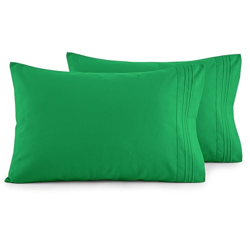 Elegant Comfort Luxury Ultra-Soft 2-Piece Pillowcase Set - 1500 Premium Hotel Quality Microfiber Double Brushed - Wrinkle Resistant, Standard/Queen, Emerald Green
