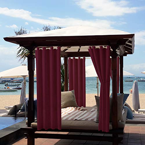ele ELEOPTION Outdoor Curtains, Waterproof, UV Protection, Outdoor Curtain with Eyelets, Opaque Curtain for Garden, Yard, Balcony, Wine Red, 1 Panel / 132 X 213cm