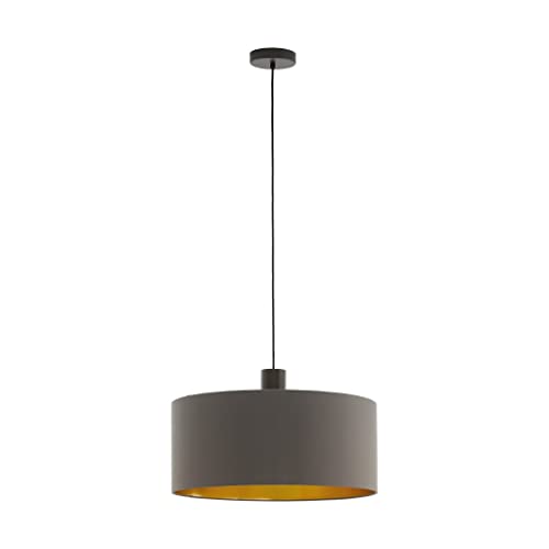 EGLO Pendant lighting Concessa 1, ceiling light fitting made of steel and fabric in dark brown, cappuccino and gold, hanging lamp for dining and living room, E27 socket, Ø 20.9 inches