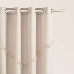 ROOM99 Chloe Curtain with Silver Eyelets 140 x 280 cm Width x Height Sliding Curtains Modern Curtain Living Room Bedroom Light Beige 1 Piece